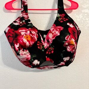 Cacique Black Bra with Red & Pink Floral Print